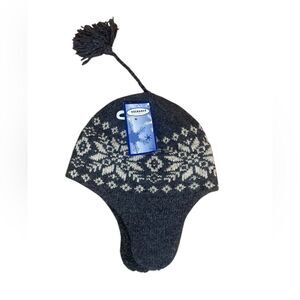 Berkshire Vintage Wool Blend Winter Hat Gray Cream Fair Isle Womens One Size New